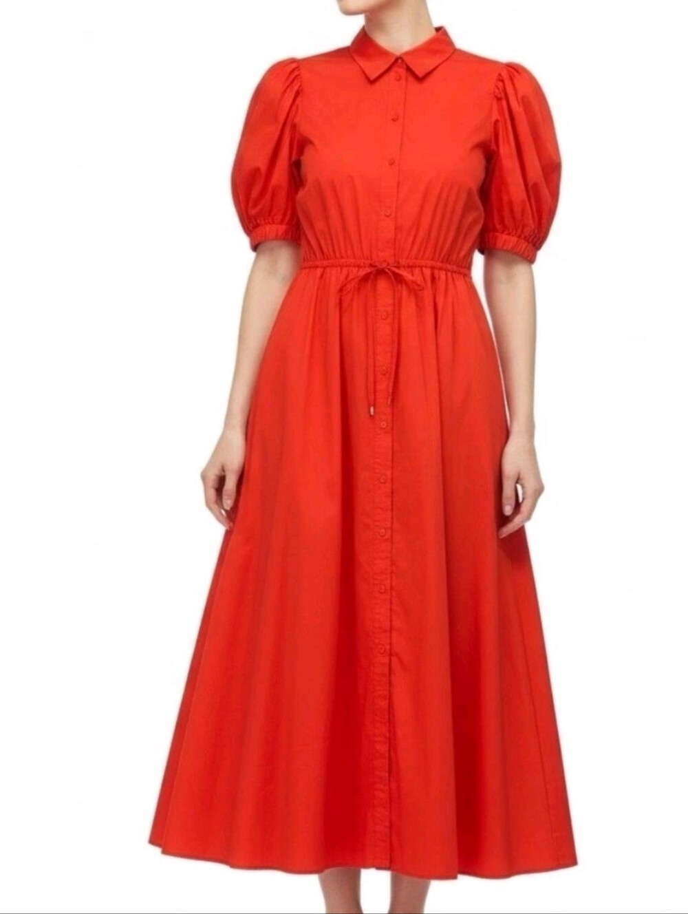 Ralph Lauren Puff Sleeves Midi Red Dress Black Label Size: 14